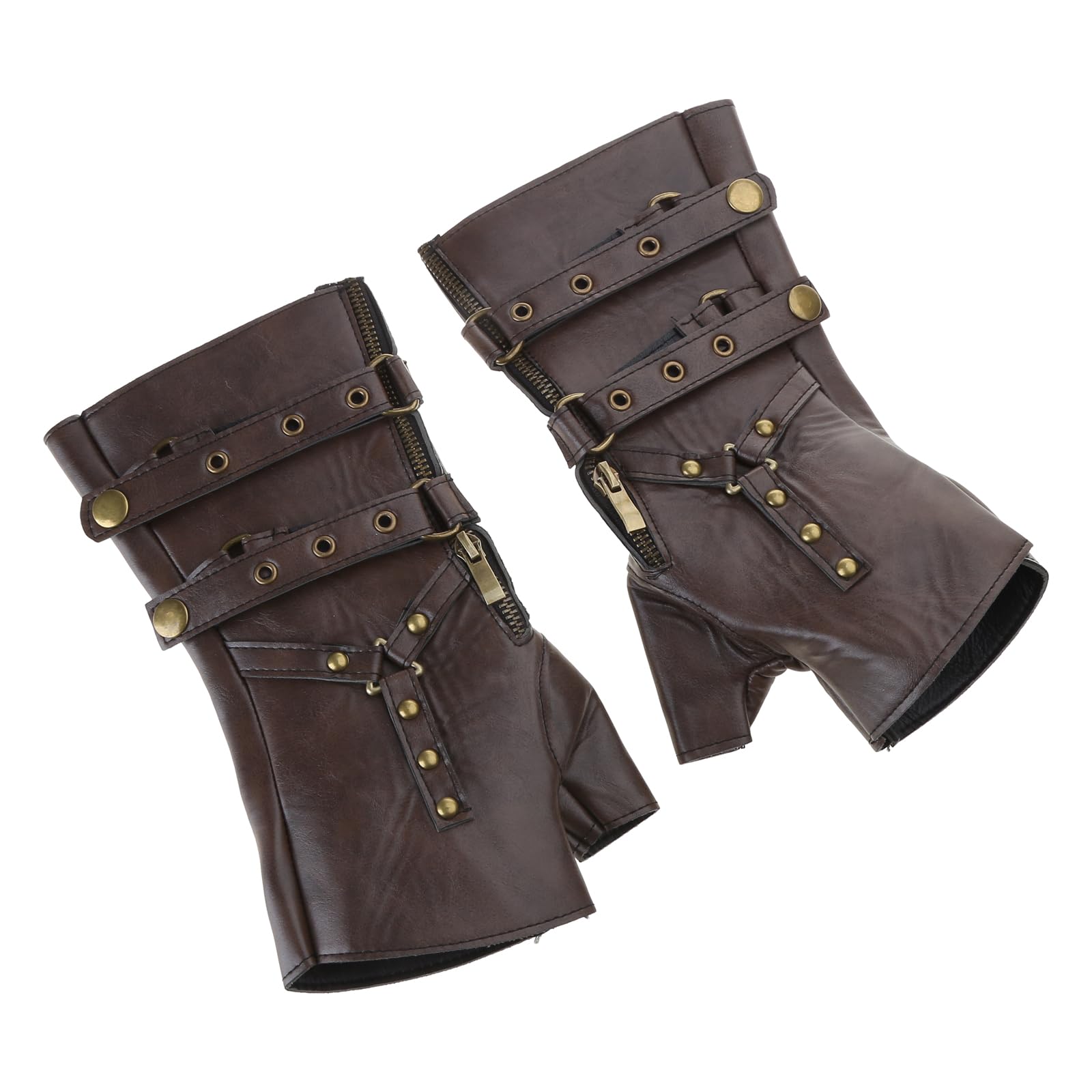 Ulijth Men's Dark Brown Medieval Gloves Wide Cuffs Bracers Steampunk Knights Wristband Arm Guards Cosplay Costume