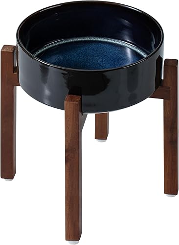 Miniatura 34 de Juego de cuencos dobles elevados de cerámica de 6.1 pulgadas con soporte de madera de acacia, 2 alturas elevadas, cuencos para alimentos y agua para