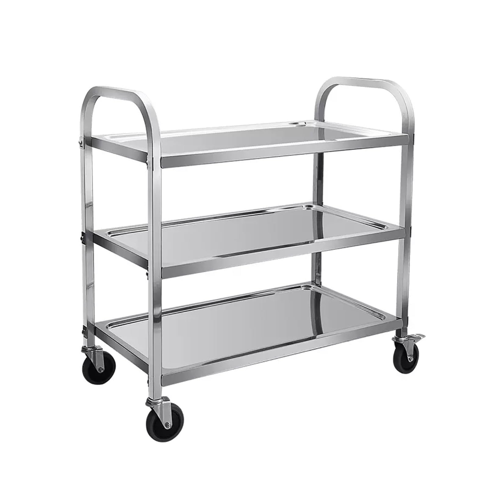Schmal Edelstahl küchenwagen auf rollen, servierwagen mit rollen, drinnen 3-stufiges Gewerblich aufbewahrungswagen, schwenkbarer 360 °rollwagen metall, Medizintechnik Servierwagen, for Labor,Garage. (