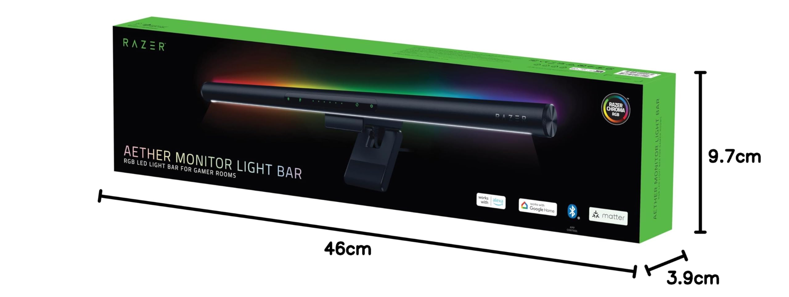 Razer Aether Monitor Light Bar - Lampe pour écran d'ordinateur RVB, barre lumineuse tactile USB réglable Noir
