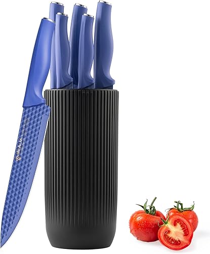 Juego de cuchillos de cocina con bloque, juego de 6 cuchillos afilados de acero inoxidable antiadherentes para corte de precisión con bloque