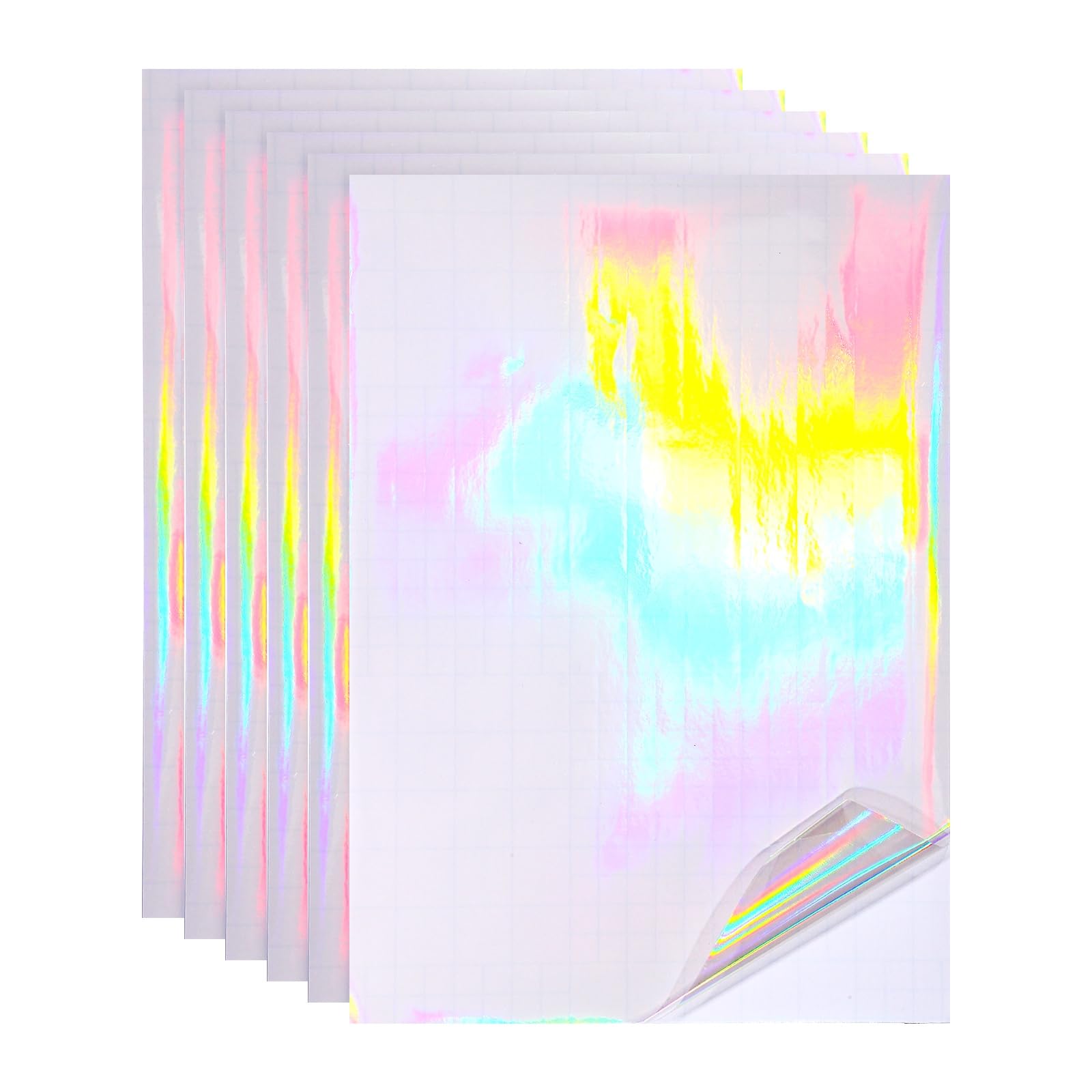 PATIKIL 12x8 Inch Holographic Laminate Sheets, 6Pcs Holographic Sticker Paper Transparent Vinyl Laminate Film A4 Waterproof Self Adhesive for Craft Books, Holographic Plain
