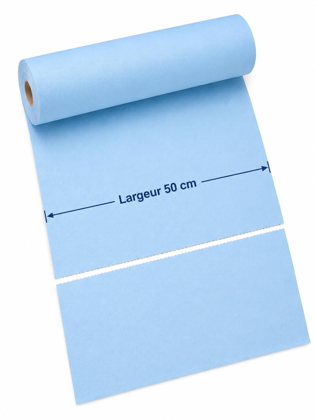 Draps d'examen plastifiés bleus 50 cm – 180 formats – 1 face imperméable / 1 face absorbante – Colis de 6 rouleaux