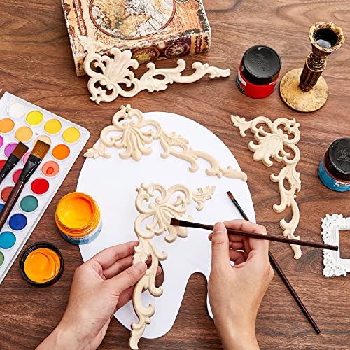 Image of Yulejo 8 Pcs Wood Appliques and Onlays for Furniture, Unfinished Wooden Appliques Corner Trim, Decorative Wood Carved Applique DIY Paintable Decorative Molding for Cabinet Door Mirror Bed Wardrobe