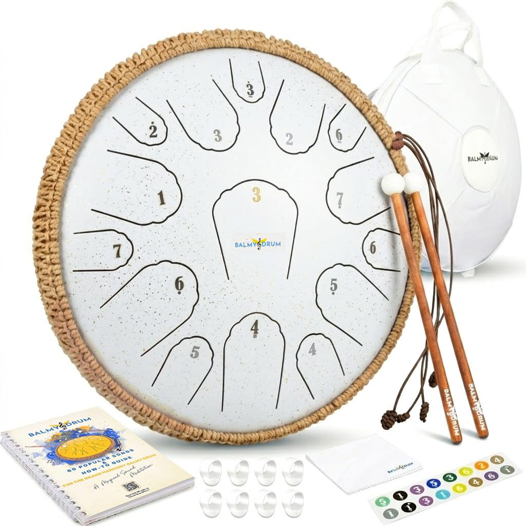 Balmy Drum The - 15 Note 14 Inch Steel Tongue Drum, Steel Drum Instrument, Tamburo per adulti, Set per bambini con libro di musica, tamburo handpan, martello e borsa per il trasporto, tamburo lingua