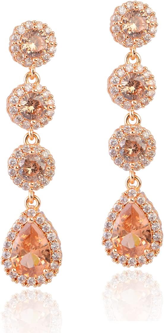 Women's Cubic Zirconia Bridal Earrings - Elegant Long Wedding Party Prom Earring for Bride Bridesmaids Crystal CZ Rhinestone Chandelier Statement Dangle Drop Earrings for girls