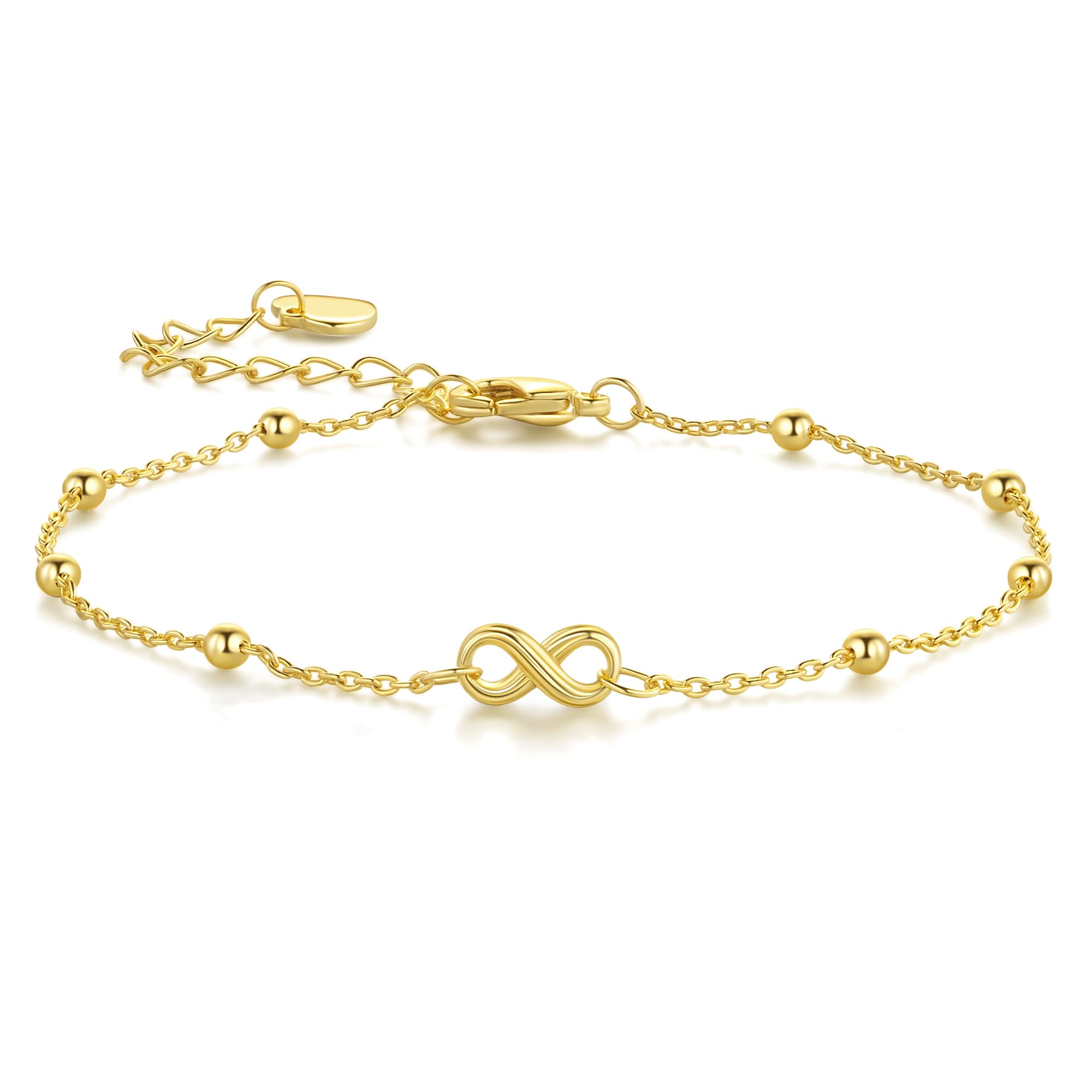 Gold Bracelets for Women 14K Gold Bracelets for Women Infinity Bracelet for Womens Full of Artistic Flair with Infinity Symbol Beaded Chain Bracelet for Womens