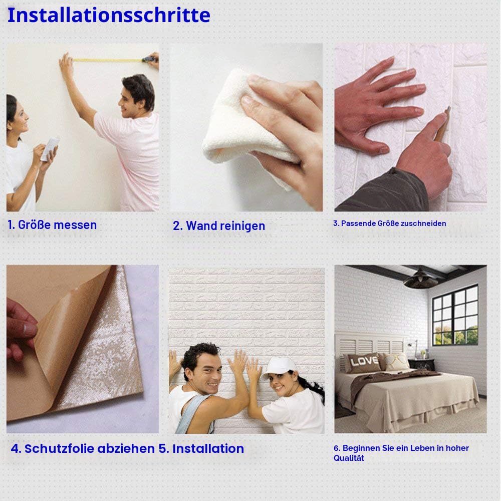 3D Fliesenaufkleber, DIY Wasserdicht Selbstklebend Wandaufkleber, Steinoptik dekorative Ziegel Tapete für Zur Wanddekoration (Weiß, 12 Stück)