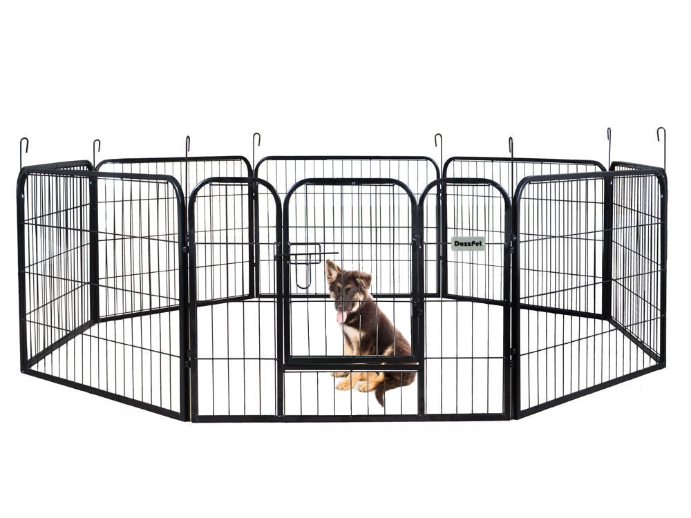 Dog Puppy Large Playpen Metal Fence with Door | Heavy Duty Pet Pen Outside Exercise RV Play Yard | Outdoor Indoor Courtyard Kennel Crate Enclosures | 24" Height 8 Panel