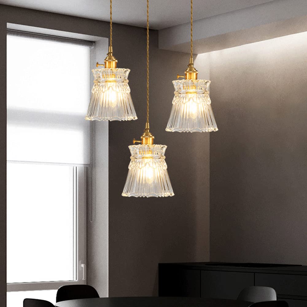 Portalámparas de Cobre Creativo, Pantalla de Cristal para lámpara Colgante, lámpara Colgante de Estilo nórdico Retro, lámpara de araña de un Solo Cabezal con Rosca E27, iluminación Decorativa par