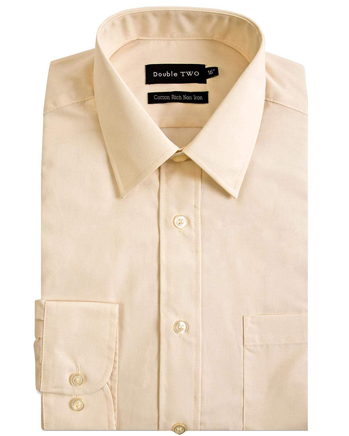 Double TWO Mens Long Sleeved Non Iron Cotton Rich Shirts (4500) in Cream in (Collar 18.5/Chest 52-54")