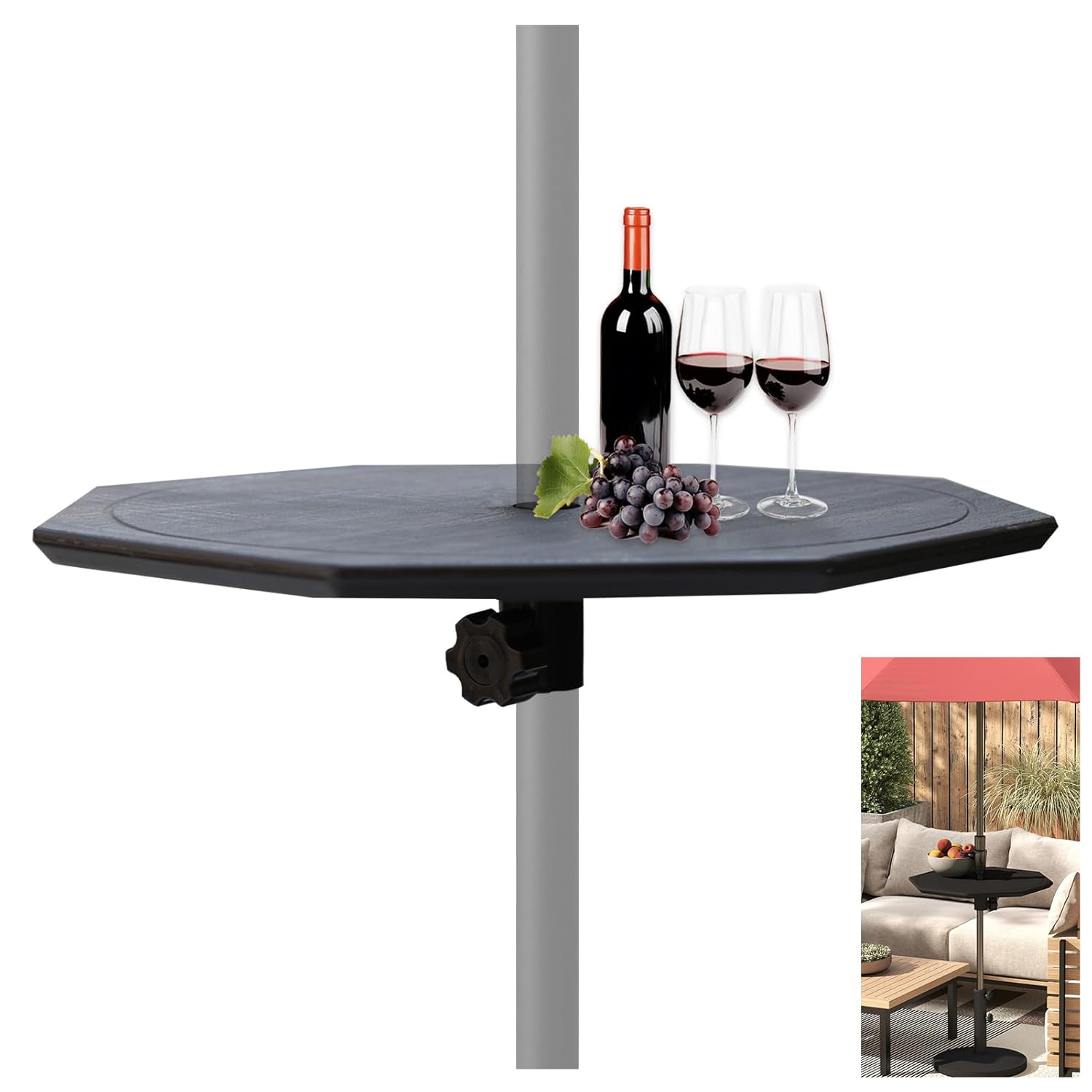 Helios&Hestia Small Round Portable Outdoor Patio Umbrella Table Tray with Hole, Fits 7 to 11 ft Market Umbrellas with 1.5″ Pole, Black Helios&Hestia Small Round Portable Outdoor Patio Umbrella Table Tray with Hole, Fits 7 to 11 ft Market Umbrellas with 1.5″ Pole, Black