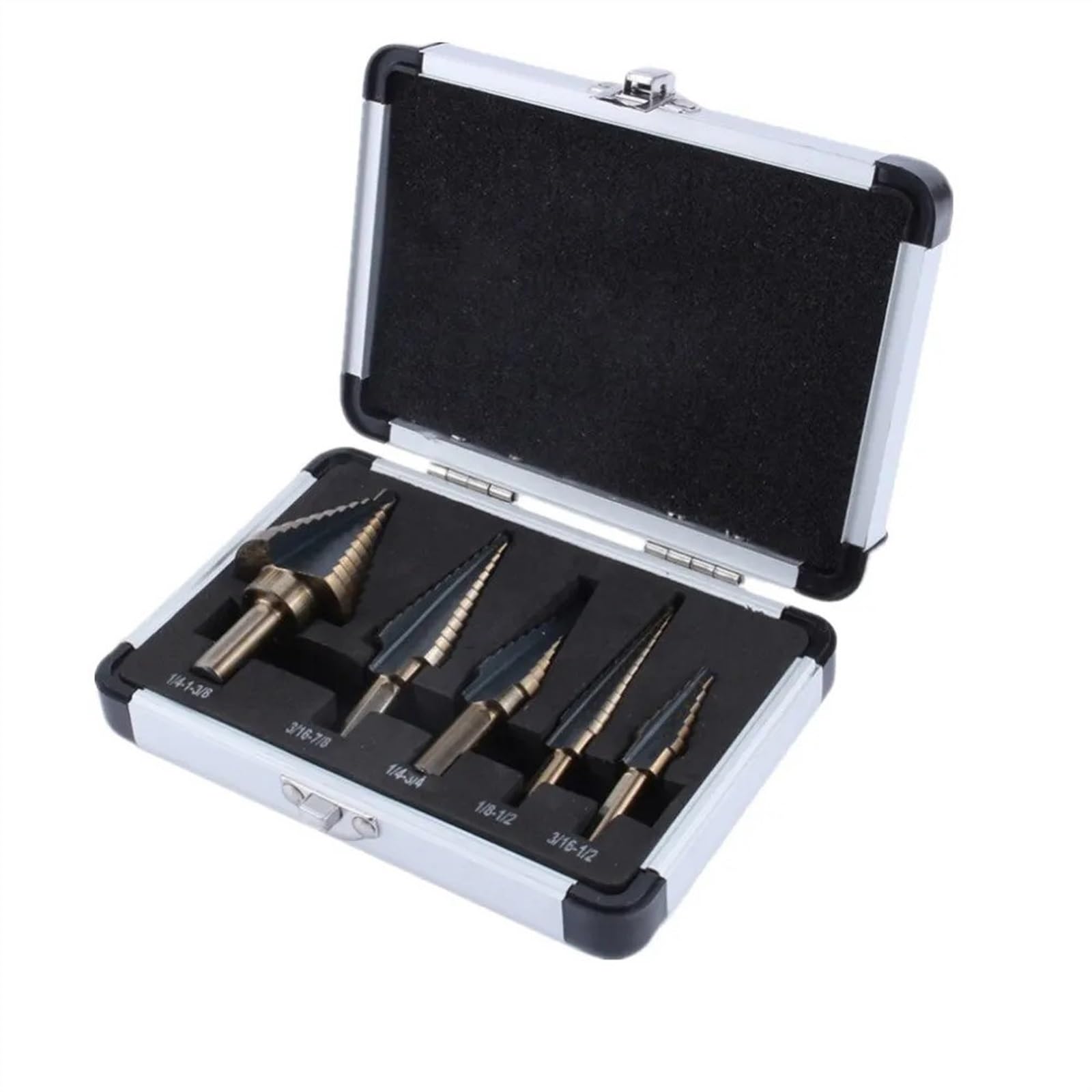 5 Pezzi Di Punte For Trapano HSS Set Di Punte Fori Multipli Intensificati Kit Di Punte A Gradino Cono In Cobalto Rivestito In Acciaio Ad Alta Velocità Placcato In Titanio Con Custodia In Alluminio