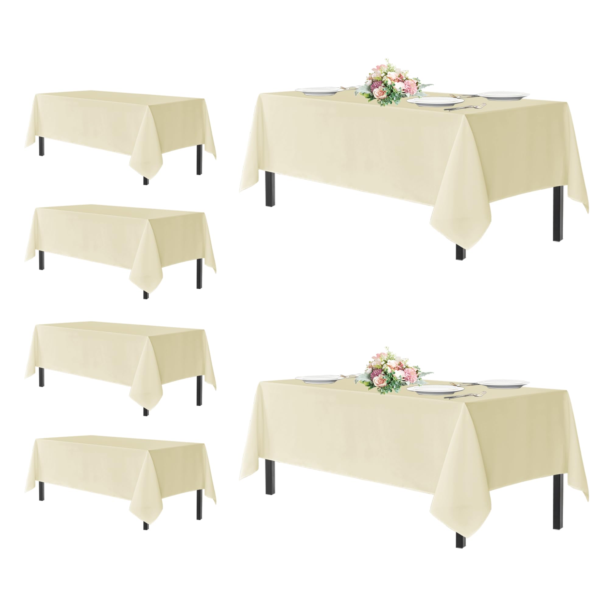 sancua Beige Tablecloths Rectangle, 6 Pack Table Cloth for 8 Foot Tables