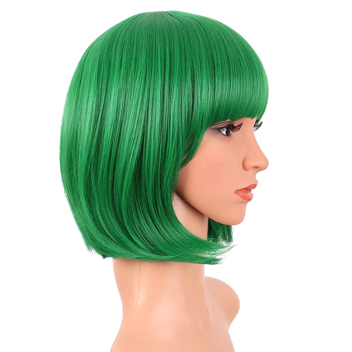 PORSMEER Short Green Bob Wigs for Women Girls Straight Synthetic Hair Wig with Fringe Cosplay Party Costume Replacement Heat Resistant Colorful Hair Wig - Image 3
