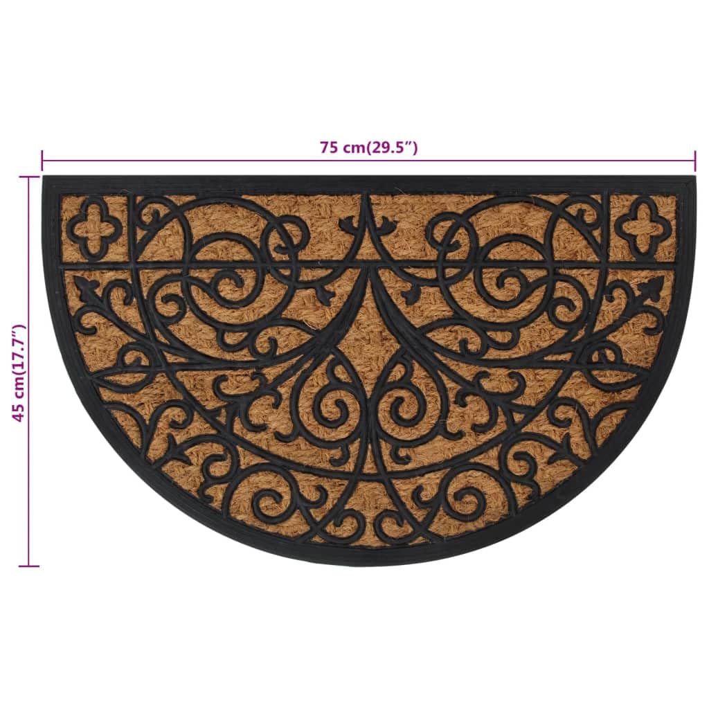 Felpudo semicircular de 45 x 75 cm de goma y fibra de coco, antideslizante con limpiacristales para entrada, pasillo, pasillo, terraza, balcón, jardín, interior y exterior
