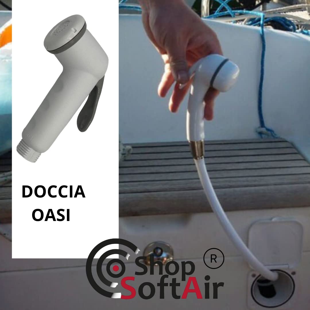 Shop SoftAir® Doccetta Oasi Doccia Bianca ABS Pulsante a Leva Soffione per Barca Imbarcazione Yacht Made in Italy