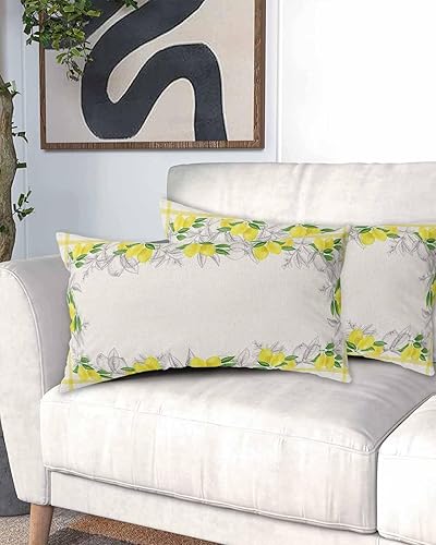 Miniatura 2 de Fundas de almohada de arpillera con hojas de limón tamaño King, fundas de almohada suaves para cama, fundas de almohada decorativas de lujo, funda