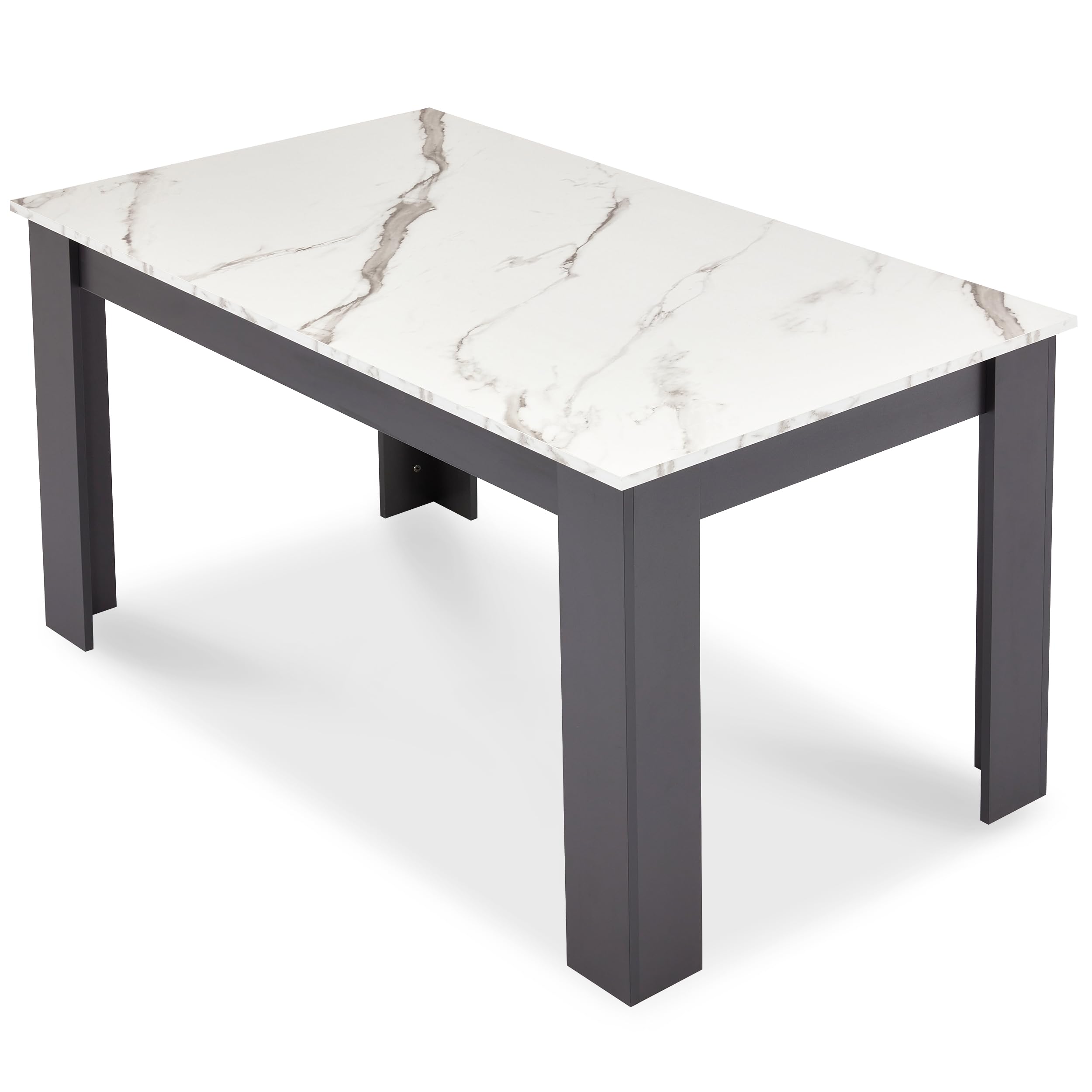 Dining Table, Kitchen Table, 140 x 80cm White Marble Table Top Rectangle Wooden Dining Tables, 6 Seater For Dining Room, Kitchen, Living Room, Furniture 140L x 80W x 75H cm