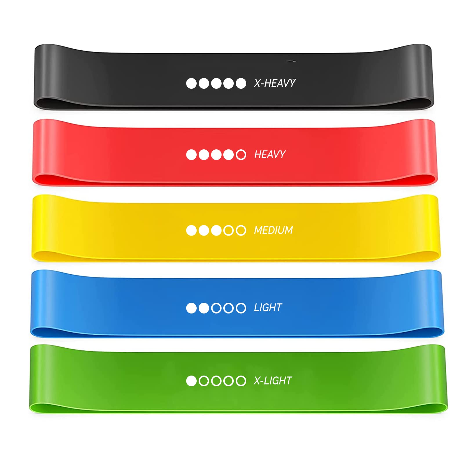 FFitness Elastici Fitness, [Set di 5] Banda Elastica Fasce Elastiche di Resistenza di Lattice con Borsa per Il Trasporto per Crossfit, Yoga, Pilates