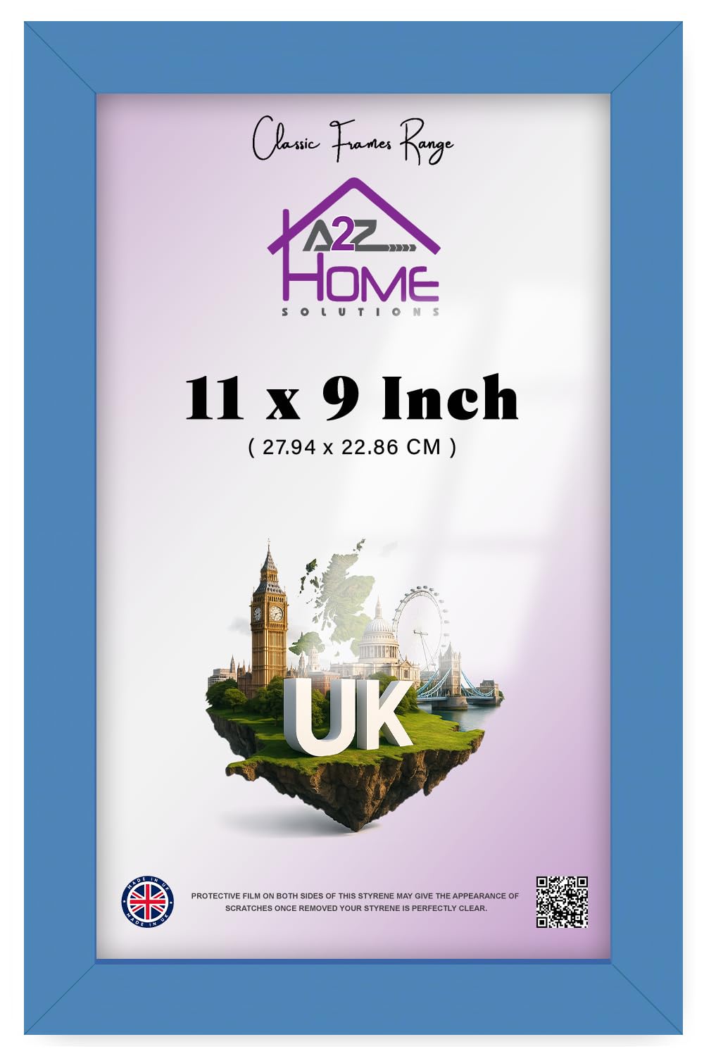 A2Z Home Solutions Sturdy 11x9 Inch MDF Photo Frame – UV Protective Perspex, Sawtooth Hangers, Horizontal/Vertical Display for Home & Office -Blue
