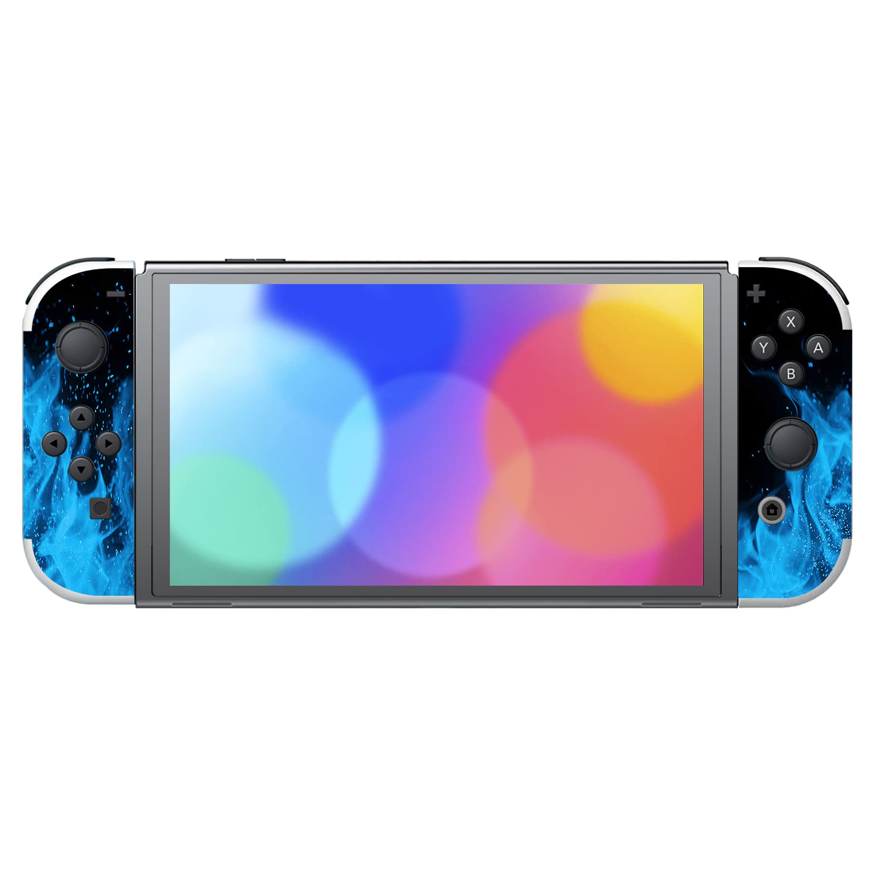 playvital Protective Skin Sticker for Nintendo Switch OLED, Decal Sticker Vinyl Compatible with Joycon&Console & Dock & Grip, Blue Flame - 5