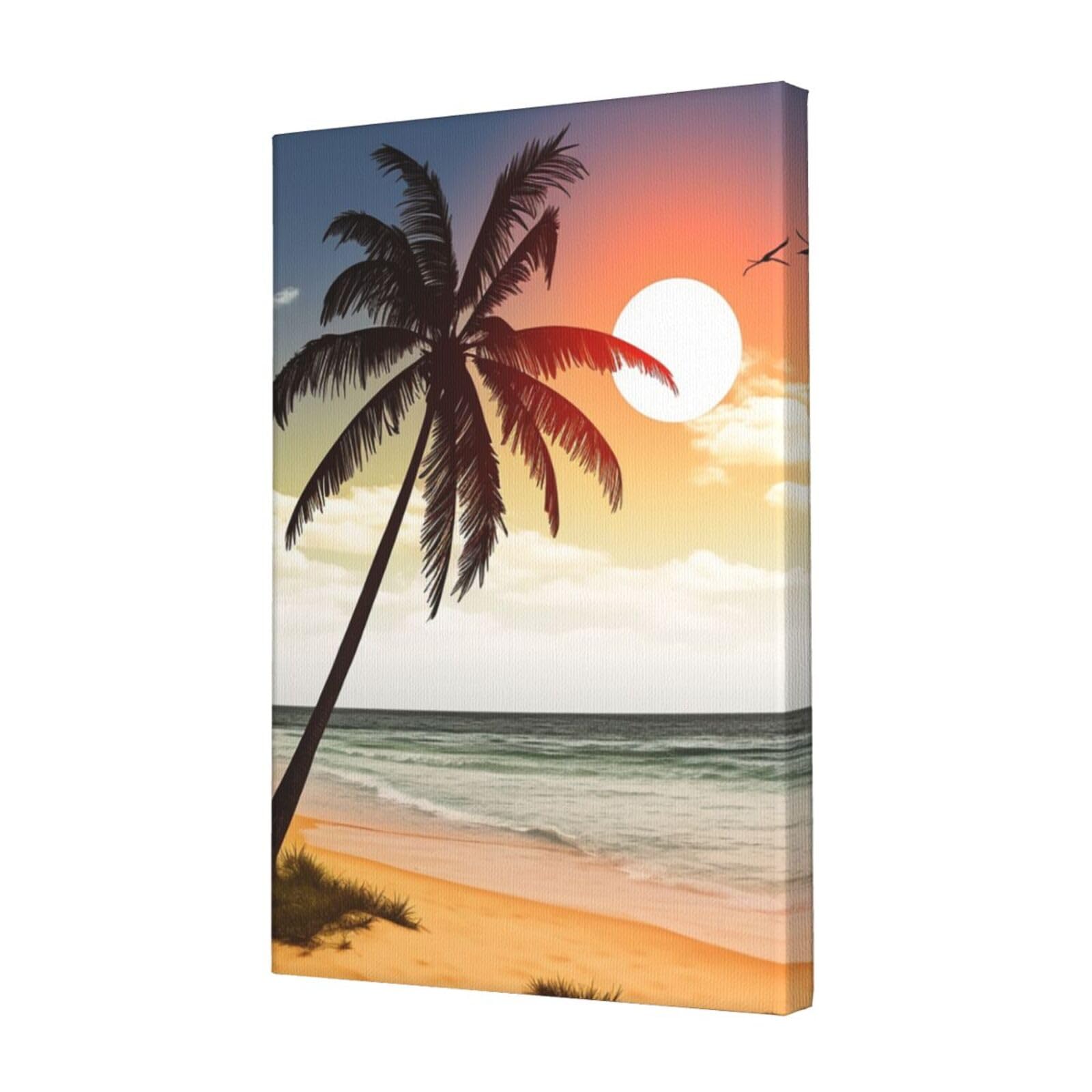 KLOPH Palm tree on beach Canvas Wall Art for Living Room 12"x18" Modern Artwork Painting for Bathroom Hanging Canvas Prints Aesthetic Wallart for Bedroom Kitchen Office Wall Decor