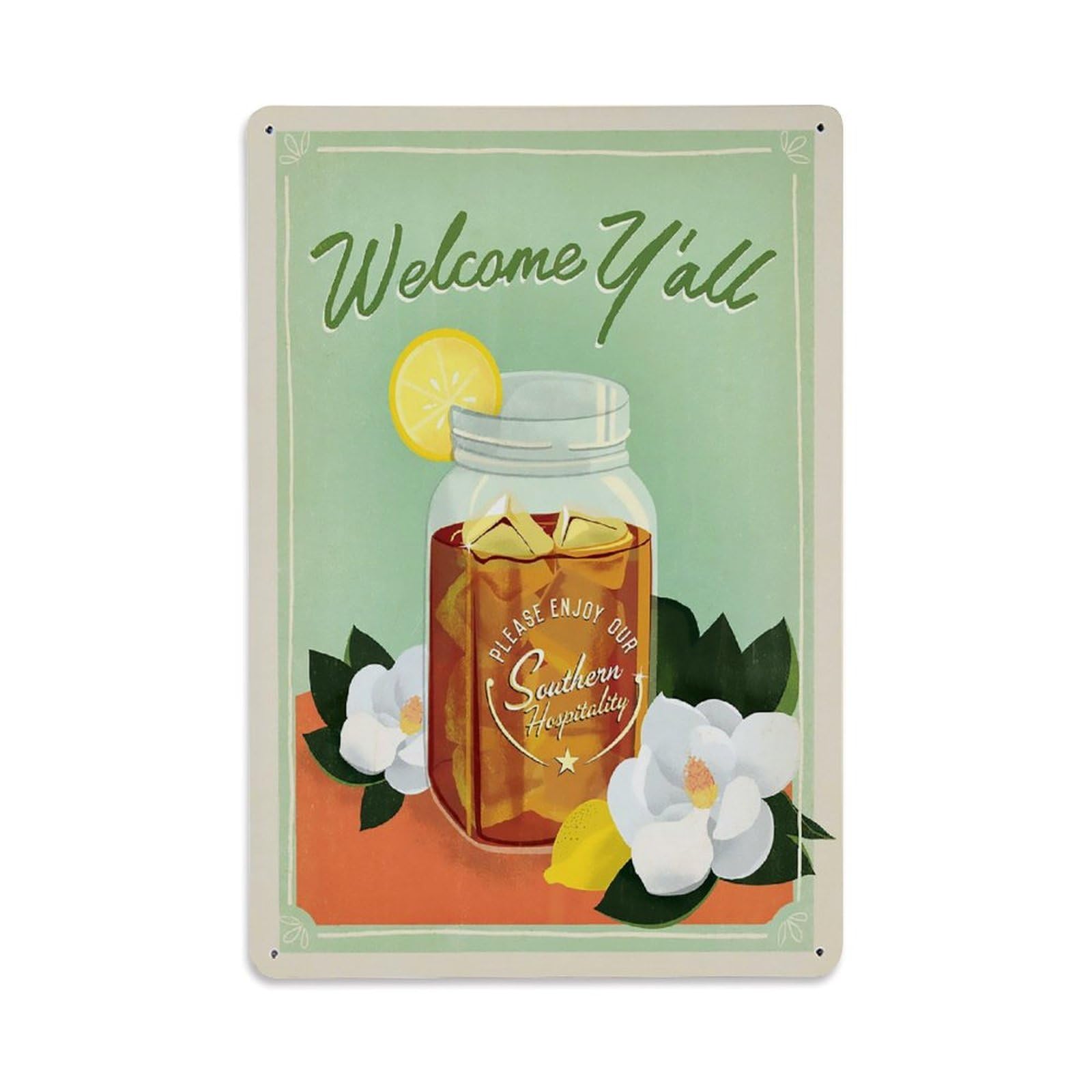Vintage Poster Welcome Y’all Sweet Tea Metal Tin Sign Wall Decor for Cafe, Club, Garden Metal Poster 8x12Inch
