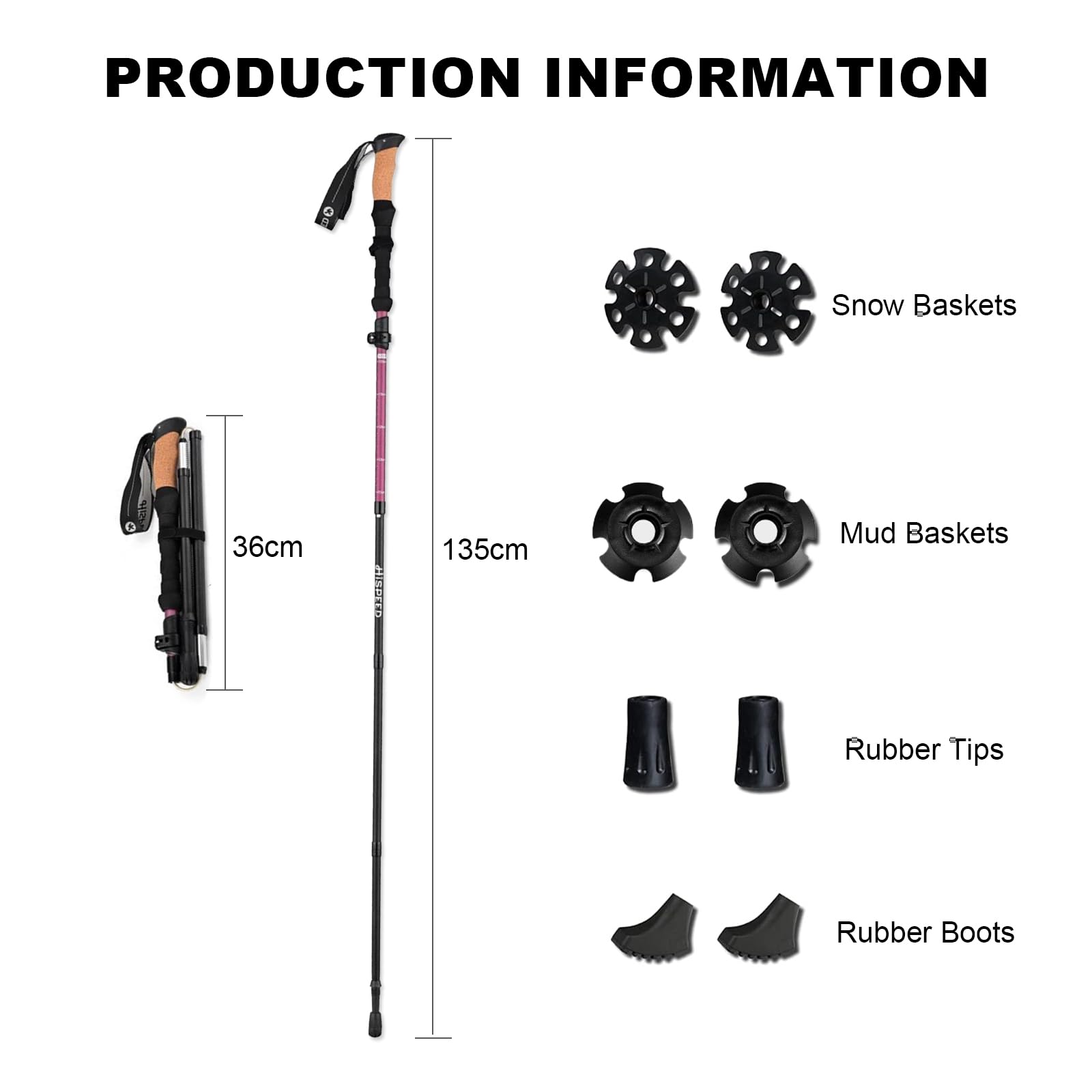 2 PCS Baton de Marche Pliable,Bâton de Marche,Bâtons de Randonnée avec 4 Conseils pour s'adapter à Différentes Conditions de Terrain,Baton de Randonnée en Aluminium pour Hommes,Femmes,Seniors