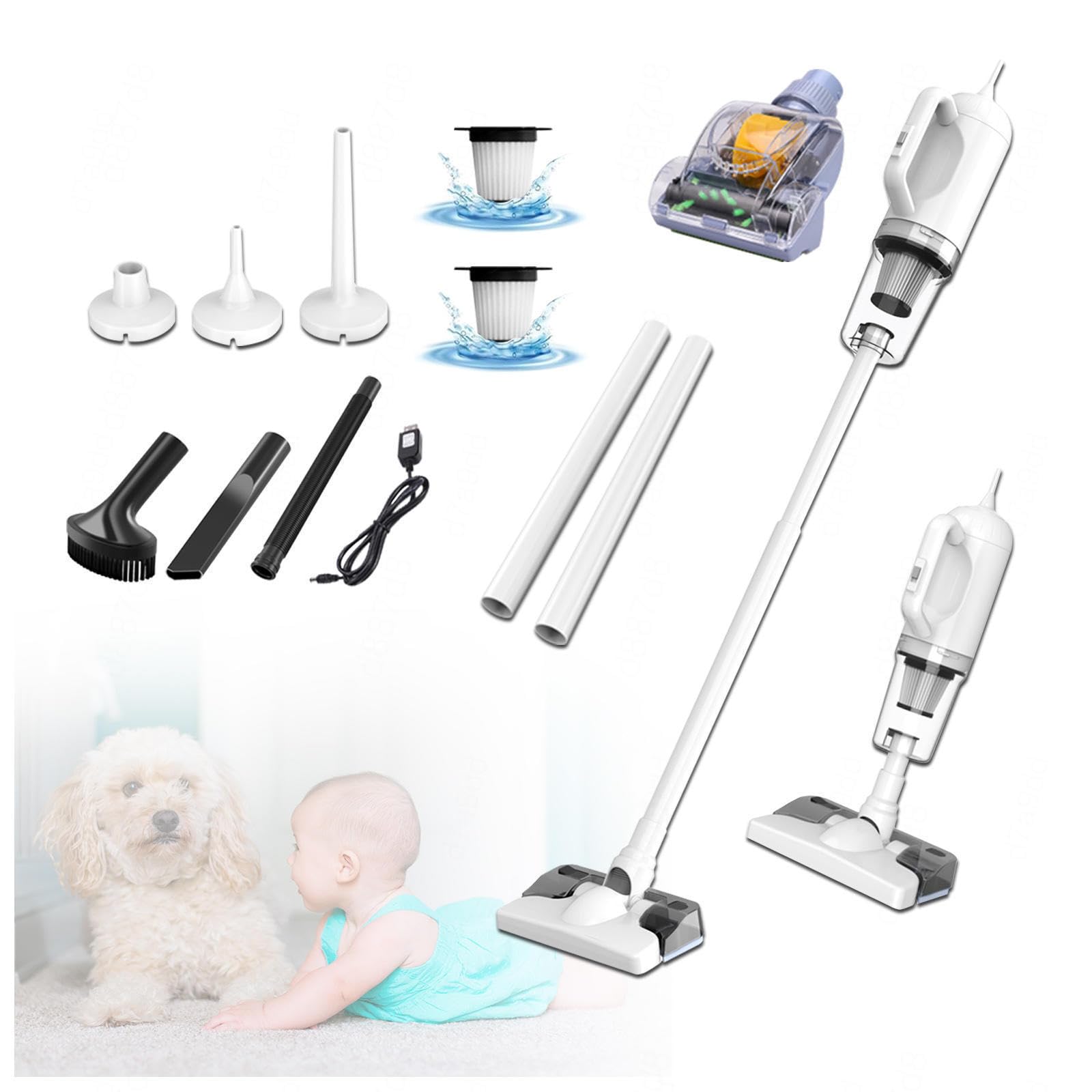 Balai Vapeur sans Fil 5 en 1 Compact - Léger, 35Min Autonomie, Aspirateur Balai Laveur sans Fil pour Sol Dur Tapis Poils d'animaux Voiture