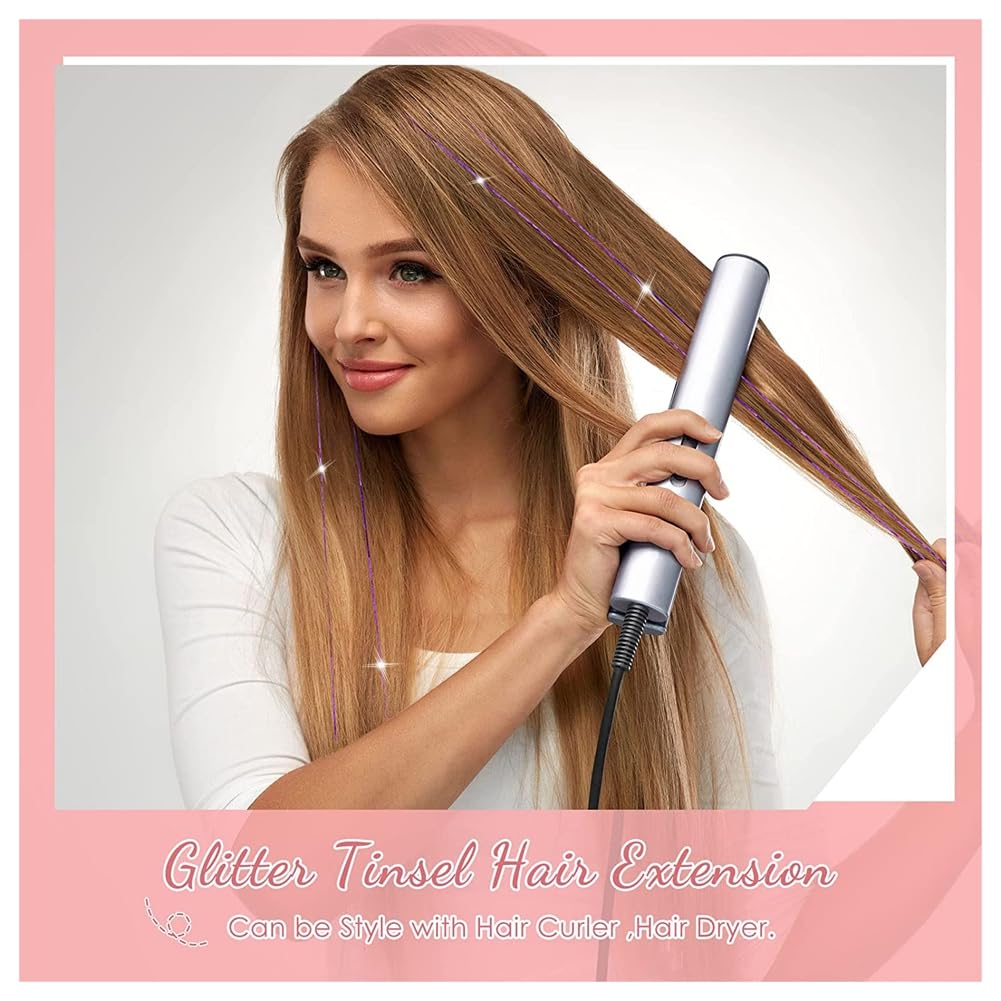 6 sztuk klipsów do włosów z lamettą, błyszczące Hair Tinsel Clip, błyszczące pasemka do włosów, lametta Tinsel Hair Extensions, błyszczące pasemka do włosów na cosplay, imprezę, Boże Narodzenie