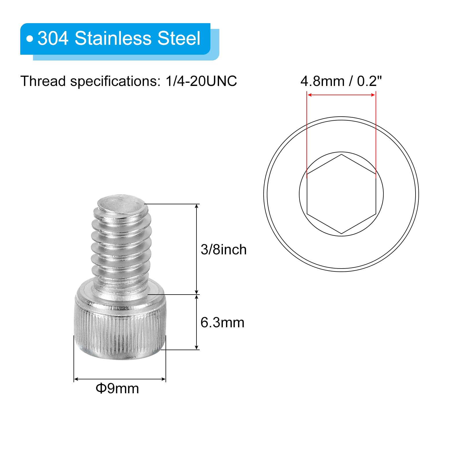 PATIKIL 1/4-20 x 3/8" Hex Socket Cap Head Screw Bolt, 20Pcs 304 Stainless Steel 18-8 - Image 2