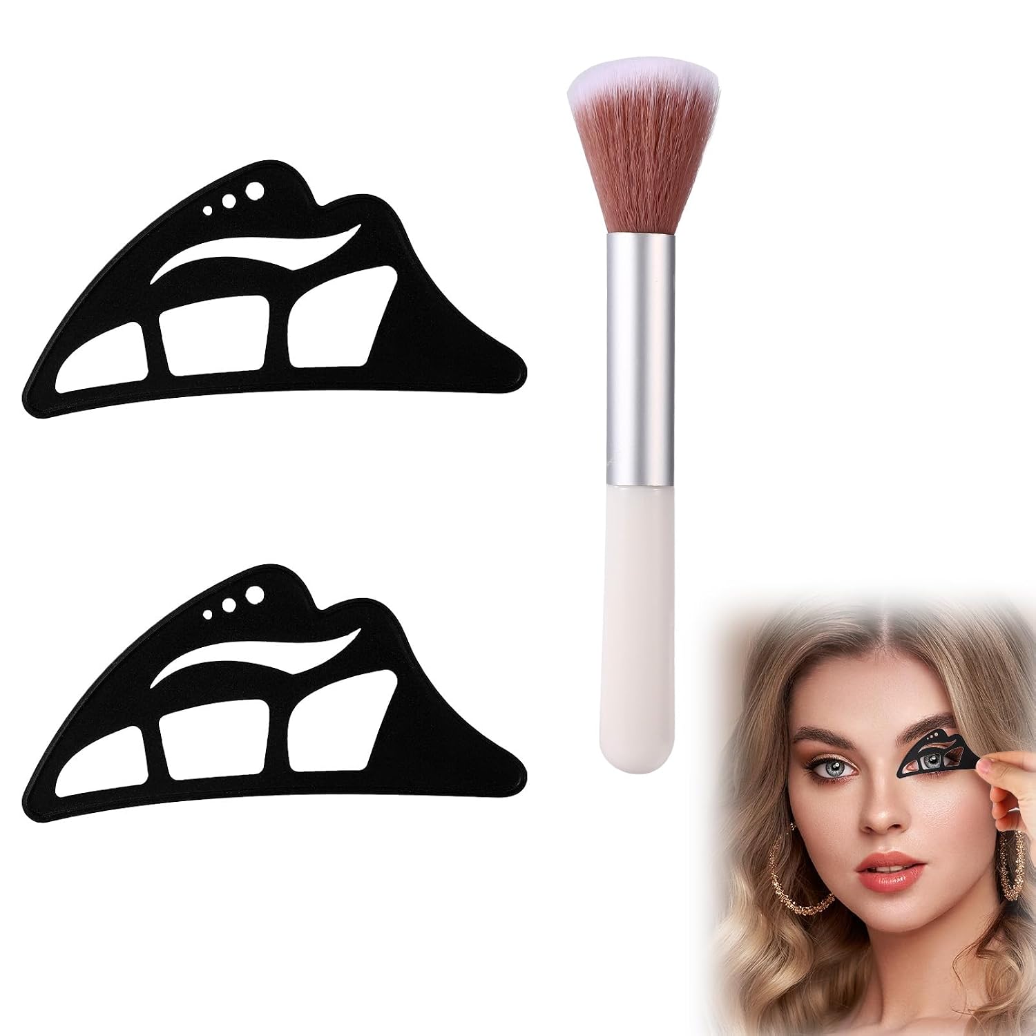 Gosknor 2pcs Silicone Eyeshadow Stencils with Brush, Eyeshadow Tool Eyeliner Stencil for Eyes Wing Quick Eye Makeup Essentials for Women Girls Beginners Professionals