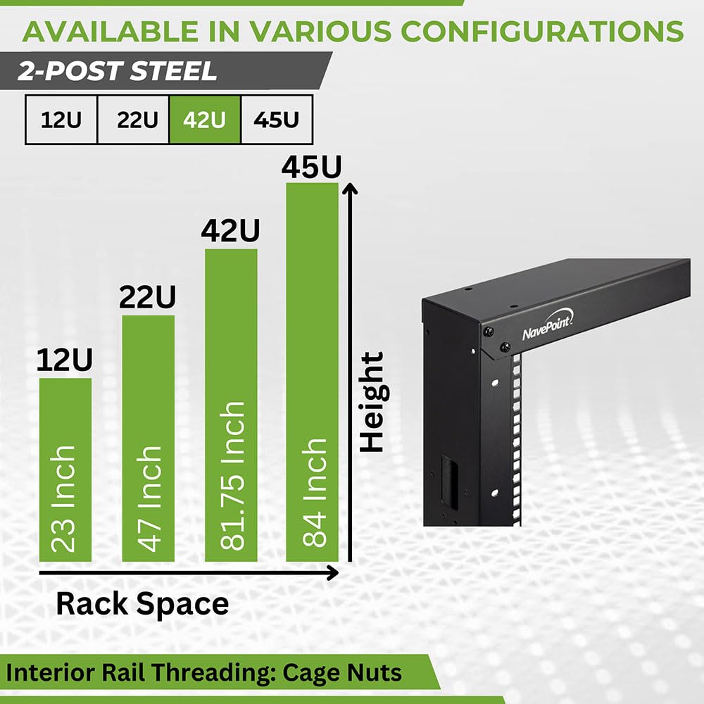 NavePoint 8ft Open Frame 19 pollici 42U 2-Post Network Server Relè Rack Rolling con ruote