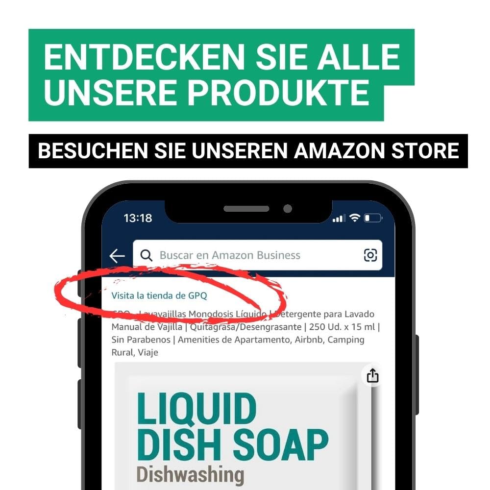 GPQ - Flüssiges Geschirrspülmittel 15 ml. | 250 Stk. | Amenities Handgeschirrreiniger | Fettlöser/Entfetter | Ohne Parabene | B&B, Landhaus, Camping, Appartement... | Made in EU