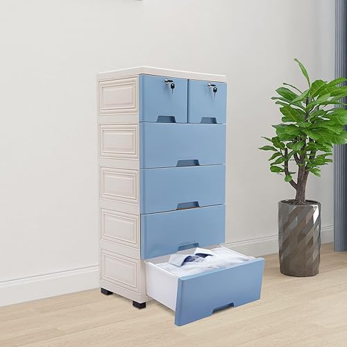 Cajones de plástico, 6 cajones, verticales, apilables, verticales, torre de almacenamiento de ropa, organizador de armario pequeño, estante