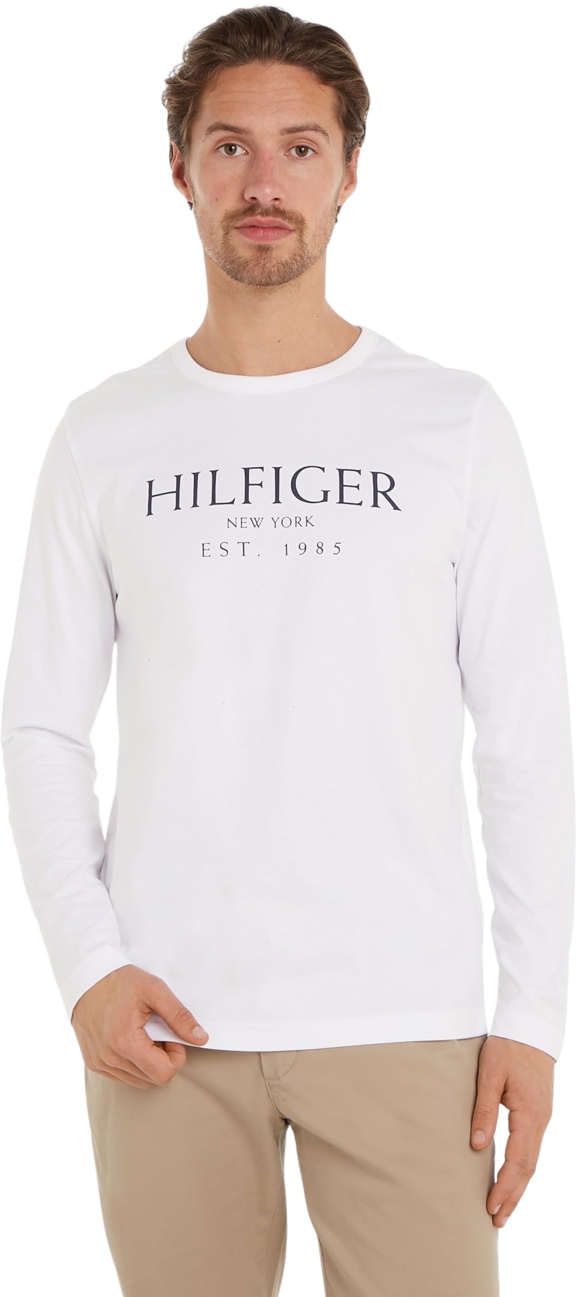 Tommy Hilfiger Camiseta de Manga Larga Hombre con Cuello Redondo