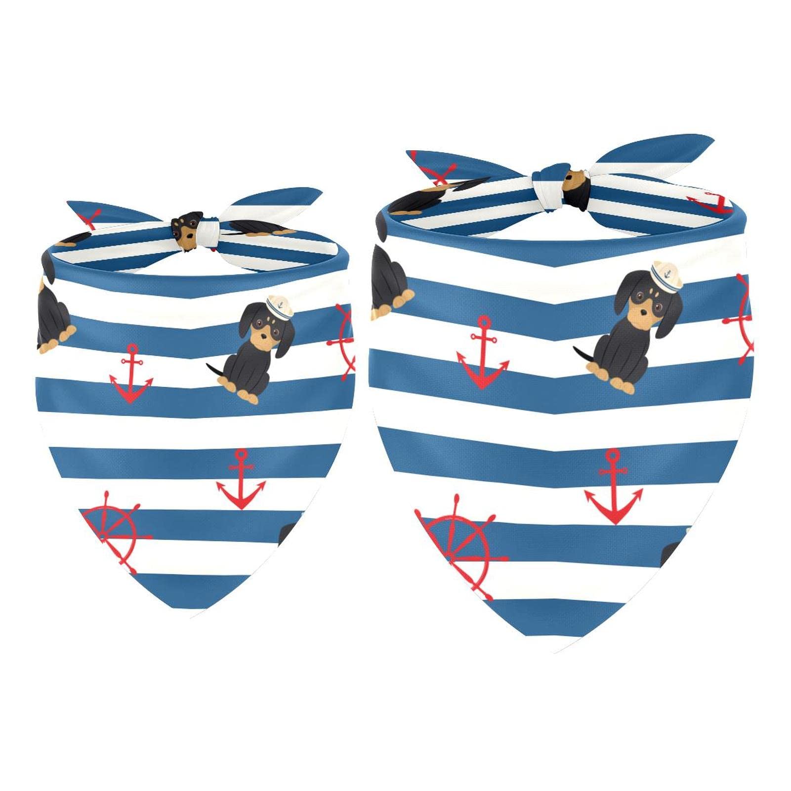 2 Pack Dog Bandana Nautical Doggy with Anchor Wheels Girl Boy Bibs Dog Scarf Kerchief Accessories for Small Medium Large Dogs Puppy Cat Pet