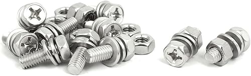 IIVVERR M6x16mm 304 Acero Inoxidable Phillips Drive Hex Tornillo Tuerca w Arandela 10 Juegos (M6x16mm 304 Acero inoxidable Phillips Drive Cabeza