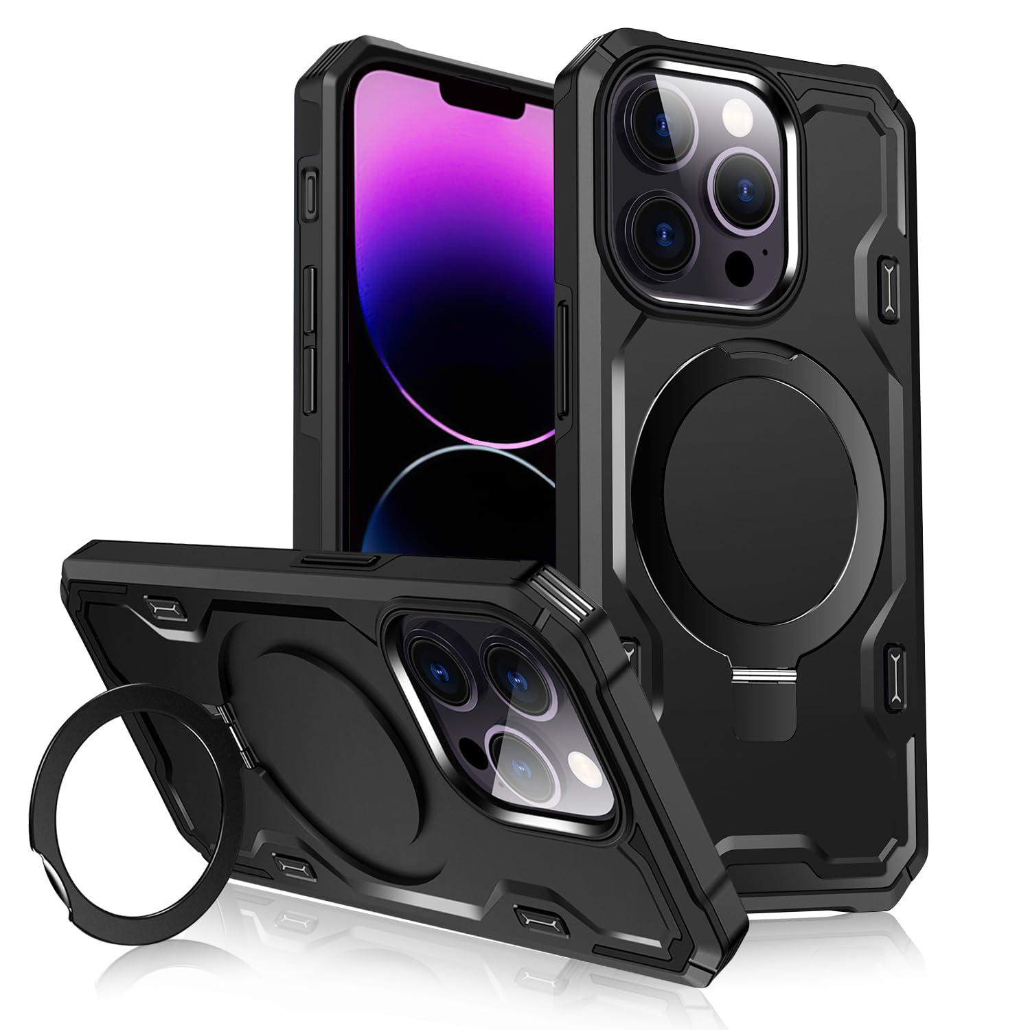 Lokyoo for iPhone 13 Pro 6.1'' Case, [Compatible with Magsafe] [Invisible Built in Stand & Ring Holder] MIL-Grade, Dual Layer Shockproof Full Protective Case for 13 Pro-Black