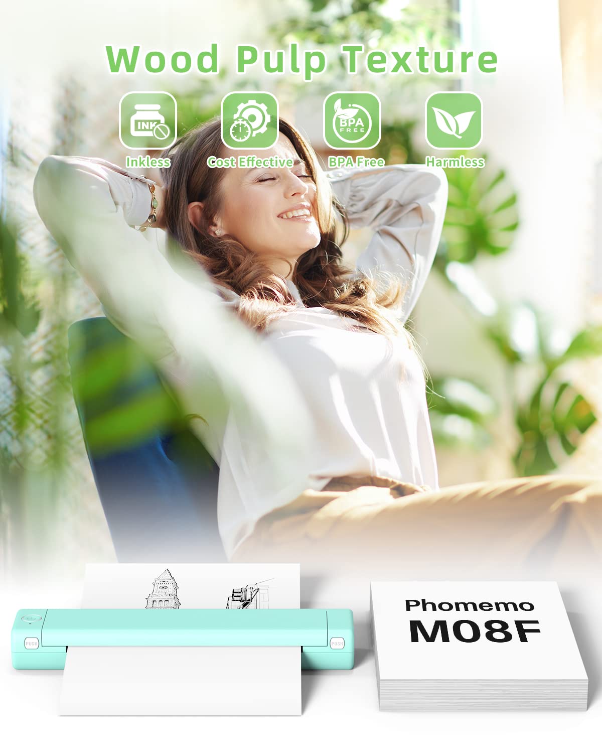 Phomemo M08F A4 Thermal Paper Compatible for M08F M08D M832 M832D M833 M834 Q302 Printers and Other A4 Thermal Printers, M08F Printer Paper 210x297mm, 200 Sheet