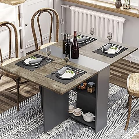 Folding Dining Table with Storage Shelf and Wheels Cover