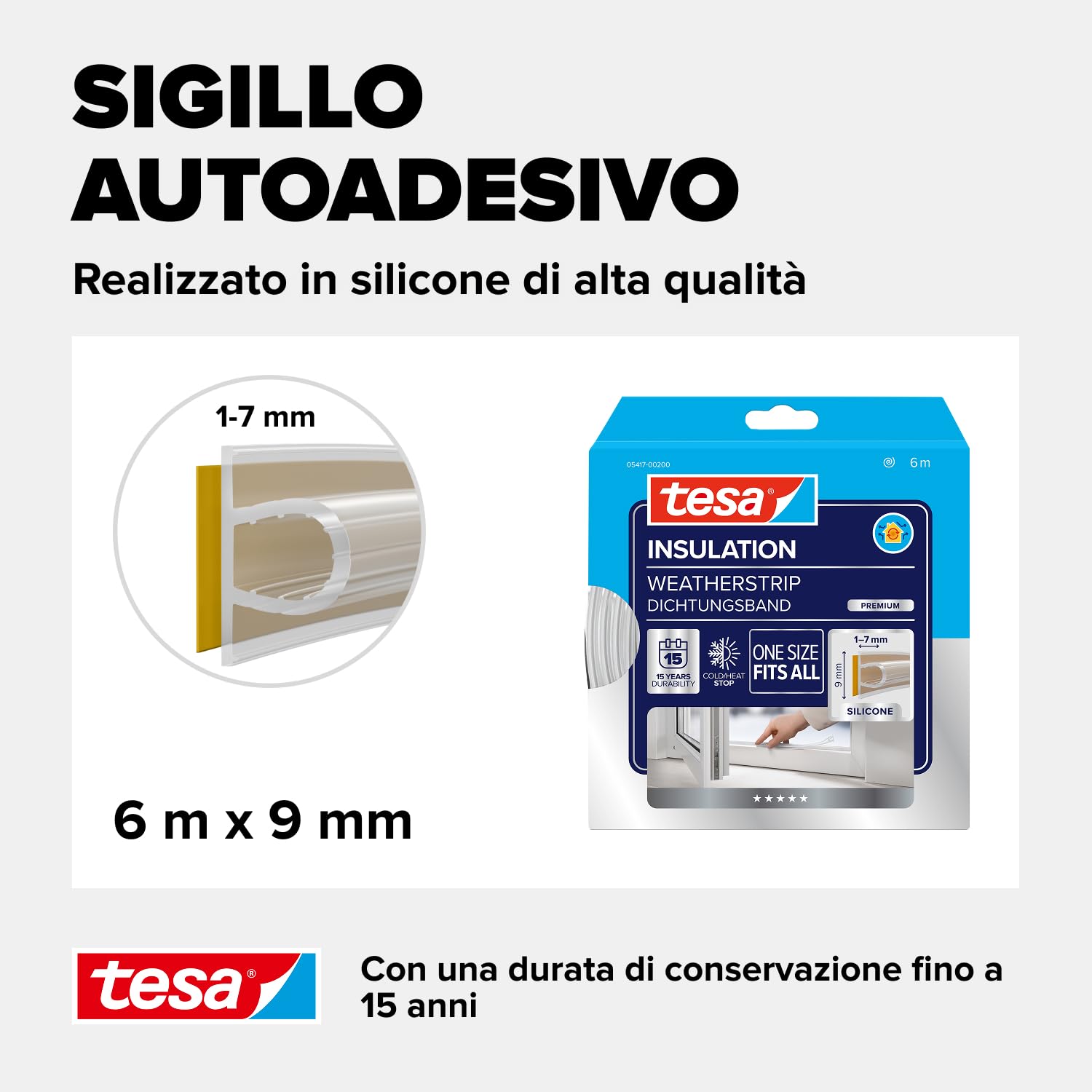 tesamoll Premium Flexible Nastro Sigillante Trasparente 6 m x 9 mm x 7 mm