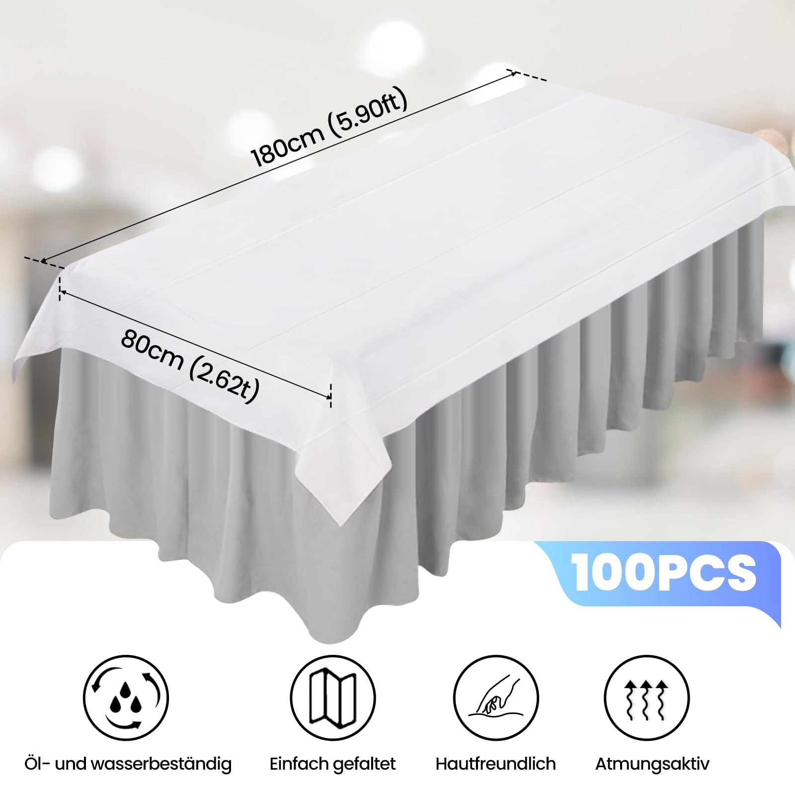 Camilla de masaje funda de tela no tejida, 100 sábanas desechables, para camas de masaje, ropa de cama de hotel para salón de belleza, spa, masaje, hoteles, 80 x 180 cm (blanco)