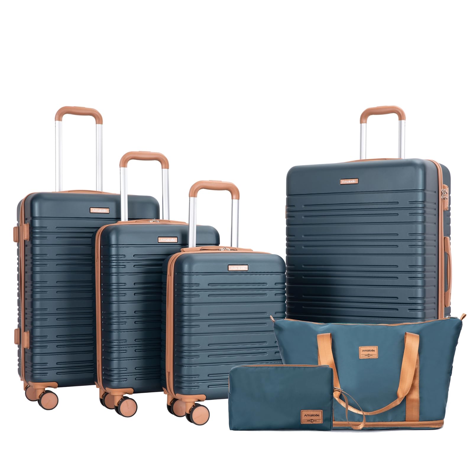 Amalodie Luggage Sets 4 Piece,Suitcases with Double Spinner Wheels and TSA Lock,Hardcase 6 set Luggage with Travel Duffle Bag,Carry On Luggage Set