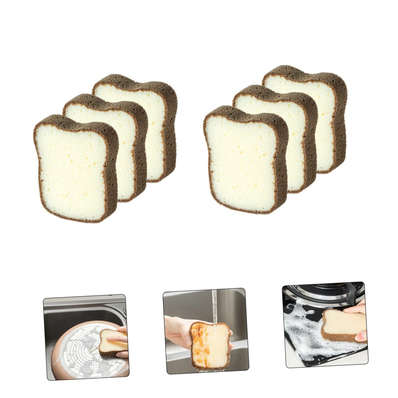 Éponge de Nettoyage Toast 6 Pièces en Mousse Lavable Réutilisable