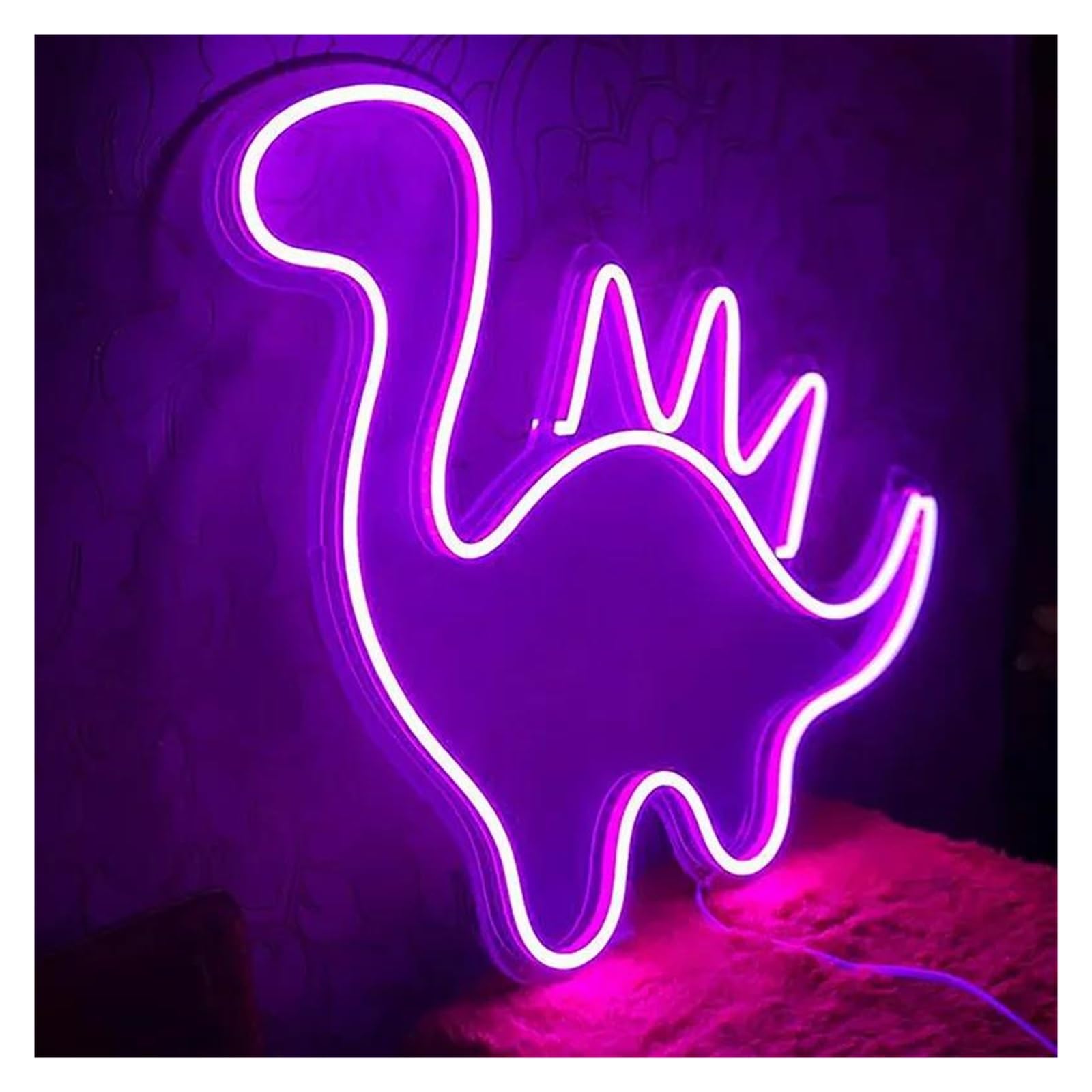 LEMST Signs Lamp Cute Dinosaur Neon Sign,Dinosaur Neon Light, Kid's Room Game Room Wall Decor Neon Sign 38x32cm(Purple)