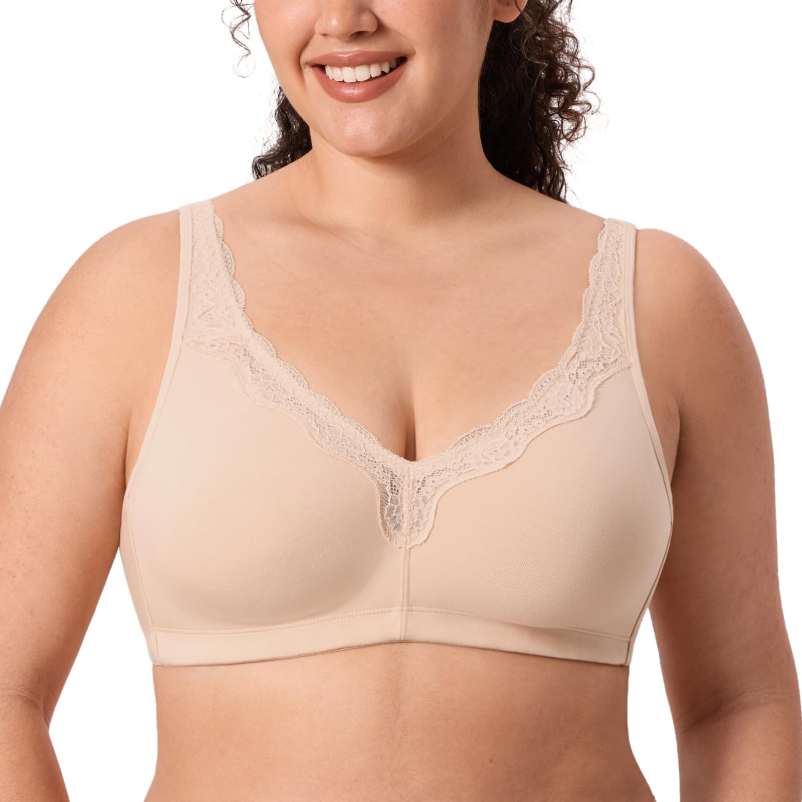 DELIMIRA Women's Wireless Plus Size Full Coverage Lace Bra Cotton Unlined Comfortable