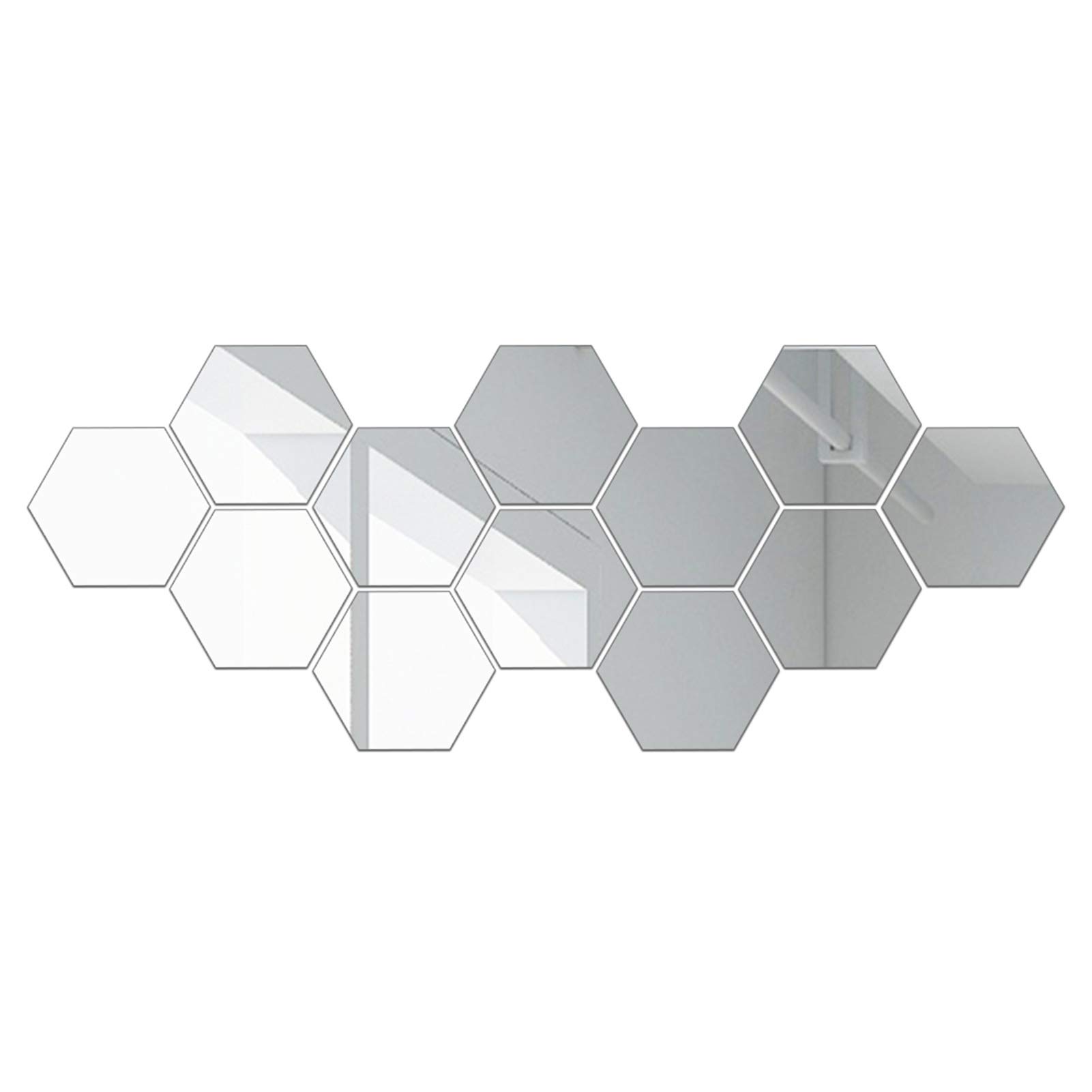 NukccFlexible Reflective Hexagon Mirror Sheets Self-Adhesive Mirror Tiles Non-Glass Mirror Stickers for Home Decoration Daily Use Living Room Bathroom Countertop,Mirror Sheets