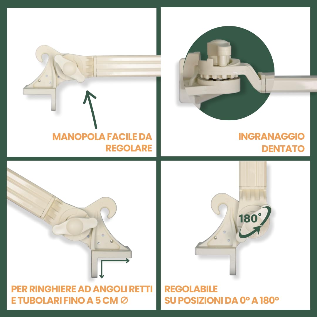 Braccetti Per Tende Da Sole Esterni - Alluminio, Regolabili 0-180°, Per Ringhiere, Grigio, 50 Cm - Foto 8